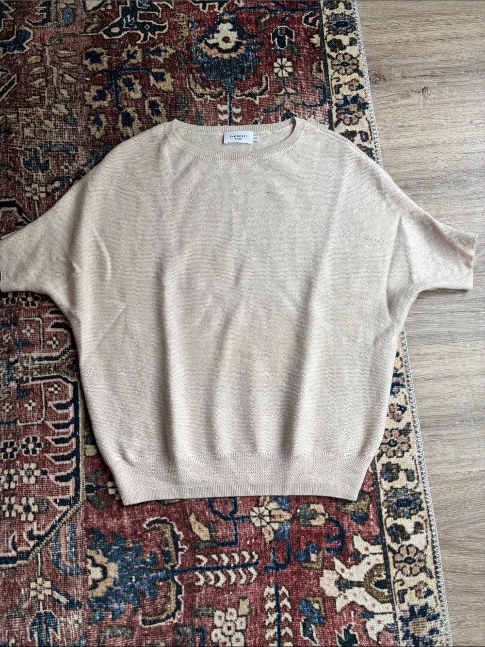 The Reset Women's Cream Short Sleeve Knit Wool Sweater